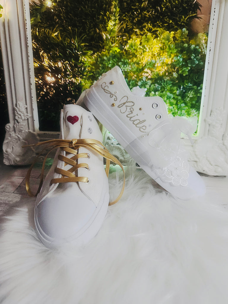 Couples Set Bridal and Groom Custom Shoes Personalized | Matching Wedding Sneakers Floral