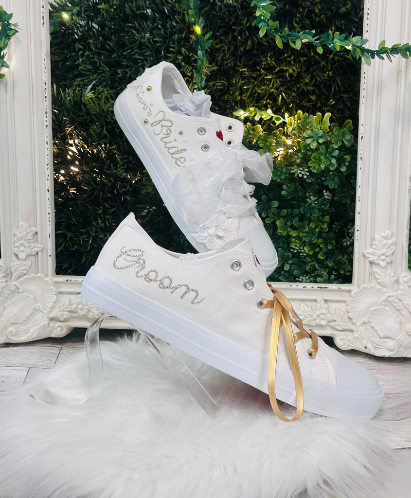 Couples Set Bridal and Groom Custom Shoes Personalized | Matching Wedding Sneakers Floral