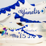 Magical Sky Style | Blue Sweet 15 Custom Sneakers Moon and Stars | Quinceañera Dance Shoes Personalized Sneakers | Mis 15 zapatillas Blue