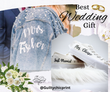 Hand-made personalized Wedding Denim Embroidered Jacket | Bride Jacket crafted heavy-duty, high-quality denim, adorned with faux pearls