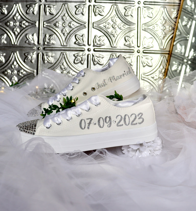 Bridal Silver Kicks Bedazzled Custom Wedding Shoes
