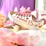 Butterfly Style | Rose Gold Sweet 15 Custom Sneakers | Quinceañera Shoes | Personalized 15 Birthday Sneakers | USA fast shipping