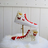 Red Butterfly Style Quinceañera Sneakers | Trainers XV Party Dance Tennis | XV Birthday Shoes Personalized | Mis 15 Gift flat shoes