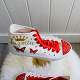 Red Butterfly Style Quinceañera Sneakers | Trainers XV Party Dance Tennis | XV Birthday Shoes Personalized | Mis 15 Gift flat shoes