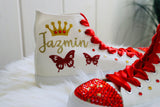 Red Butterfly Style Quinceañera Sneakers | Trainers XV Party Dance Tennis | XV Birthday Shoes Personalized | Mis 15 Gift flat shoes