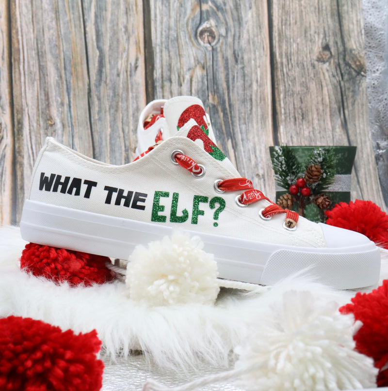 Merry Christmas Sneakers Personalized Elf Shoes | Santa's Helper Gift | Felices Fiestas Tennis | Happy Holiday Shoes | What the Elf Sneakers