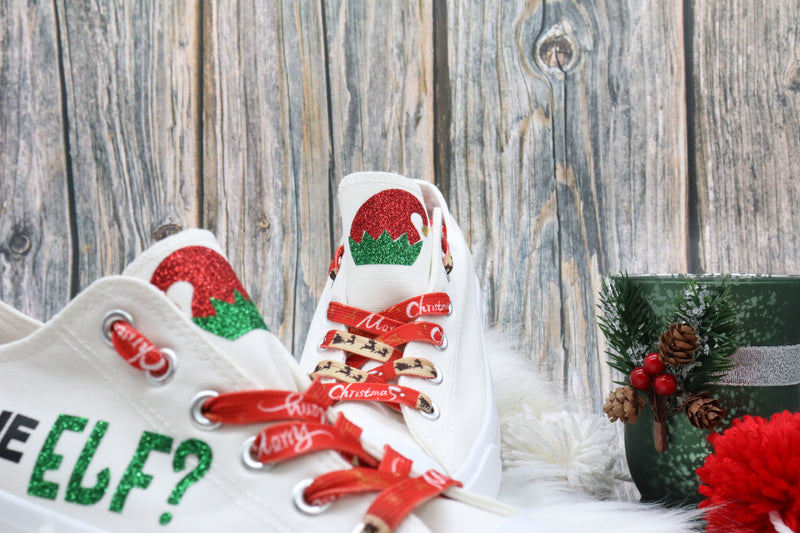 Merry Christmas Sneakers Personalized Elf Shoes | Santa's Helper Gift | Felices Fiestas Tennis | Happy Holiday Shoes | What the Elf Sneakers