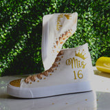 Crown Golden Style Quinceañera Sneakers | Trainers XV Party Dance Tennis All Gold | XV Birthday Shoes Personalized | Mis 15 Gift flat shoes