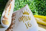 Crown Golden Style Quinceañera Sneakers | Trainers XV Party Dance Tennis All Gold | XV Birthday Shoes Personalized | Mis 15 Gift flat shoes