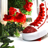 Flowers Style Red Custom Quince Shoes | XV Princess Cinderella Lavender Sneakers | Quinceañera Zapatillas Red Purple | Free Shipping