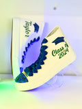 Graduation Sneakers Casual Trainers Personalized | Custom Class of Shoes for Prom Blue and Green | Winter Formal Shoes Party Outfit