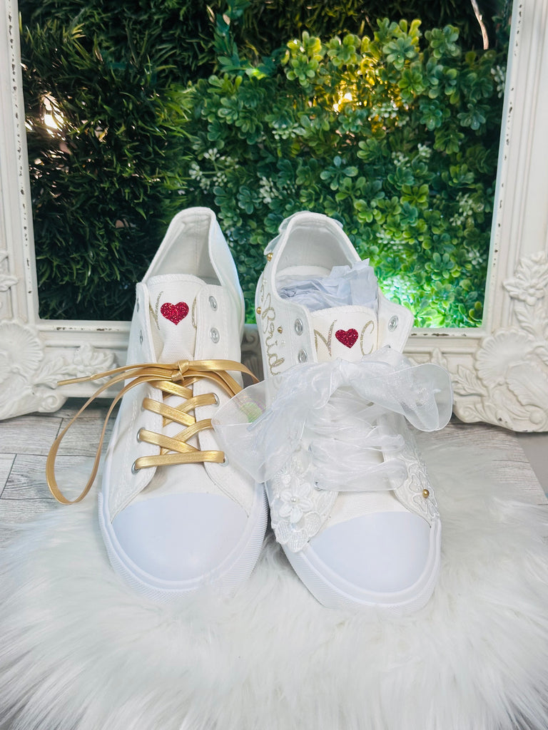 Couples Set Bridal and Groom Custom Shoes Personalized | Matching Wedding Sneakers Floral