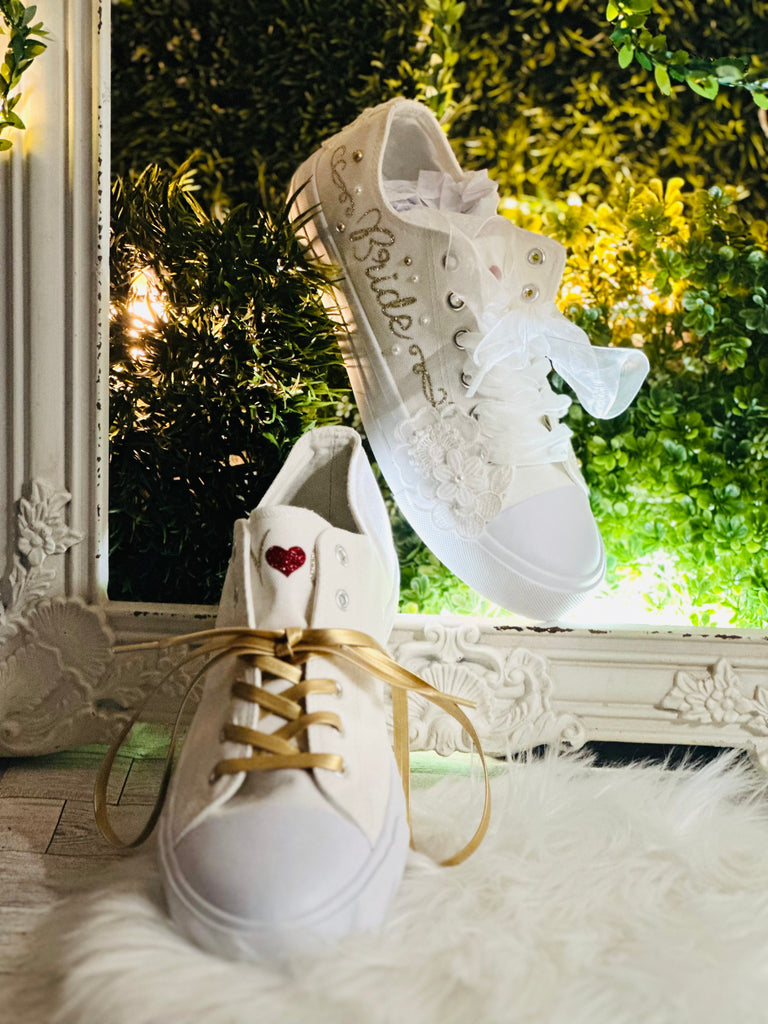 Couples Set Bridal and Groom Custom Shoes Personalized | Matching Wedding Sneakers Floral