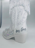 Bride cowboy boots bedazzled with bright AB gems | Boho Style Bridal boots gift personalized marriage last name cowgirl l Wedding bachelorette shoes