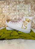 Crown Pink Gold Quinceañera Sneakers | Gold and Pink Quince Shoes | Perfect Gift for Mis 15 Shoes Dance Party | Mis 16 gift personalized
