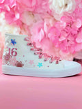 Sweet 16 Fayri Tale Garden Party Dance Celebration | Personalized High-Top Shoes with Name Gift for Birthday Girl | Eye-Catching Holographic