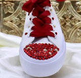 Tennis bedazzled with gems red and gold color