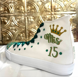 Party Style Quinceanera | Green Quinces Personalized Sneakers | Quince custom shoes | XV Quinceañero Ideas | Zapatillas Verdes Quince party