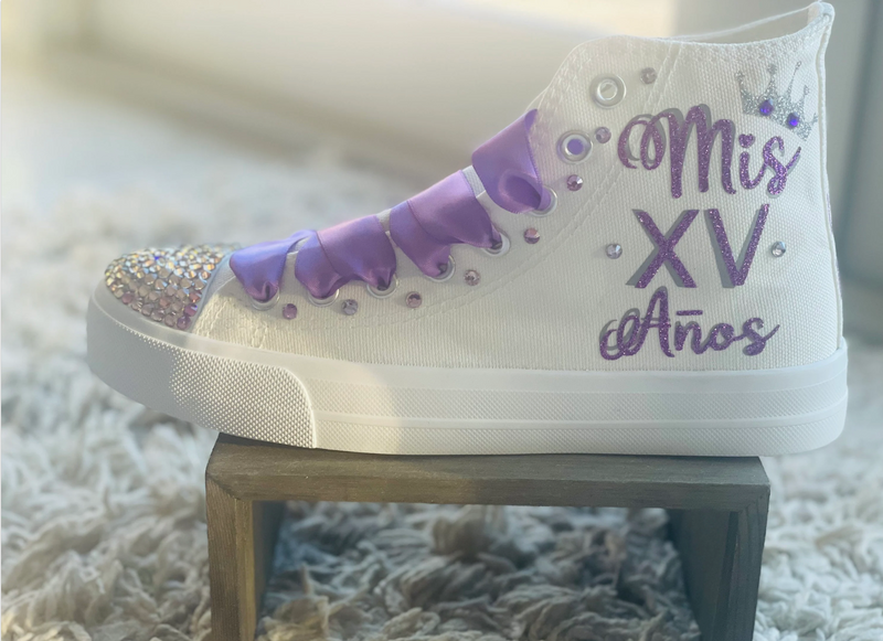 Cinderella Style Lilac theme | My XV años Gift personalized | Shoes 15 Birthday Dancers Sneakers | Customized Trainers Quinceañera Shoes