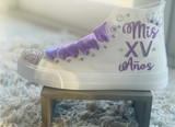 Cinderella Style Lilac theme | My XV años Gift personalized | Shoes 15 Birthday Dancers Sneakers | Customized Trainers Quinceañera Shoes