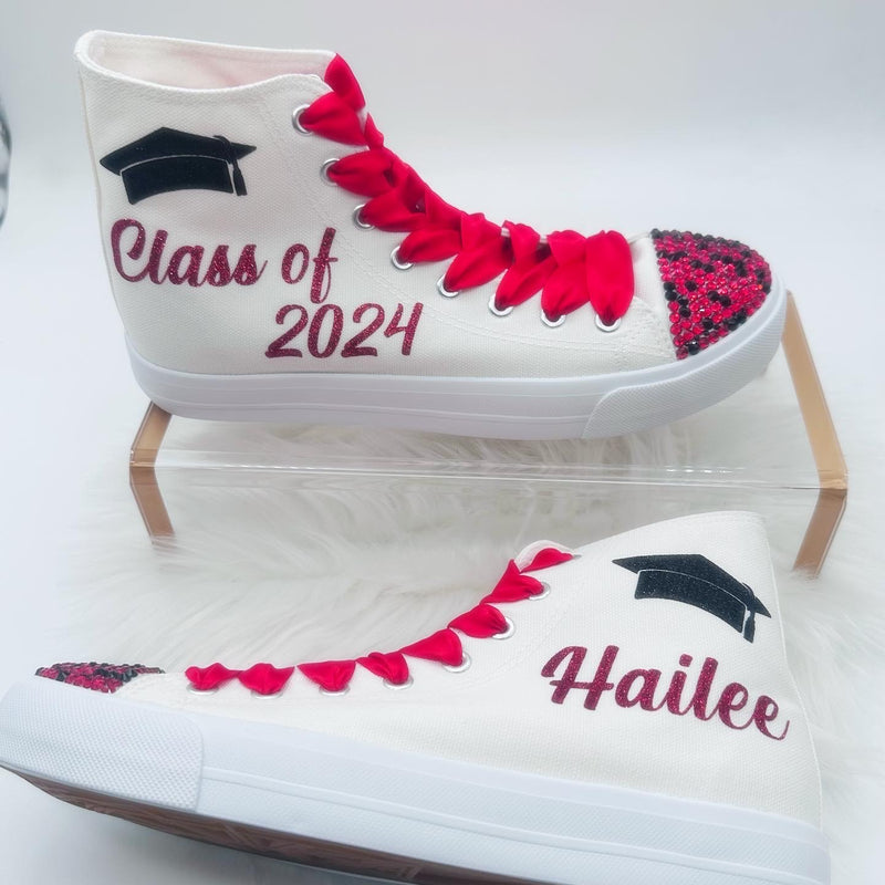 Graduation Sneakers Casual Trainers Personalized | Custom Class of Shoes for Prom Red and Black | Winter Formal Shoes Party Outfit