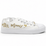 Personalized Bride Wedding Sneakers with Mrs Name and Wedding Date | Bridal Shoes with Satin Ribbon Laces