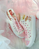 Party Style Quinceanera | Pink Quinces Personalized Sneakers | Quince custom shoes | XV Quinceañero Ideas | Zapatillas Verdes Quince party Trainers