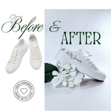 Personalized Bride Wedding Sneakers with Mrs Name and Wedding Date | Bridal Shoes with Satin Ribbon Laces