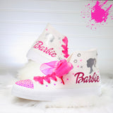 Hey Barbie customized women's tennis high top | Outfit Personalized Barbie boots sneakers for Barbie Fans | Barbie Party Halloween Sneakers