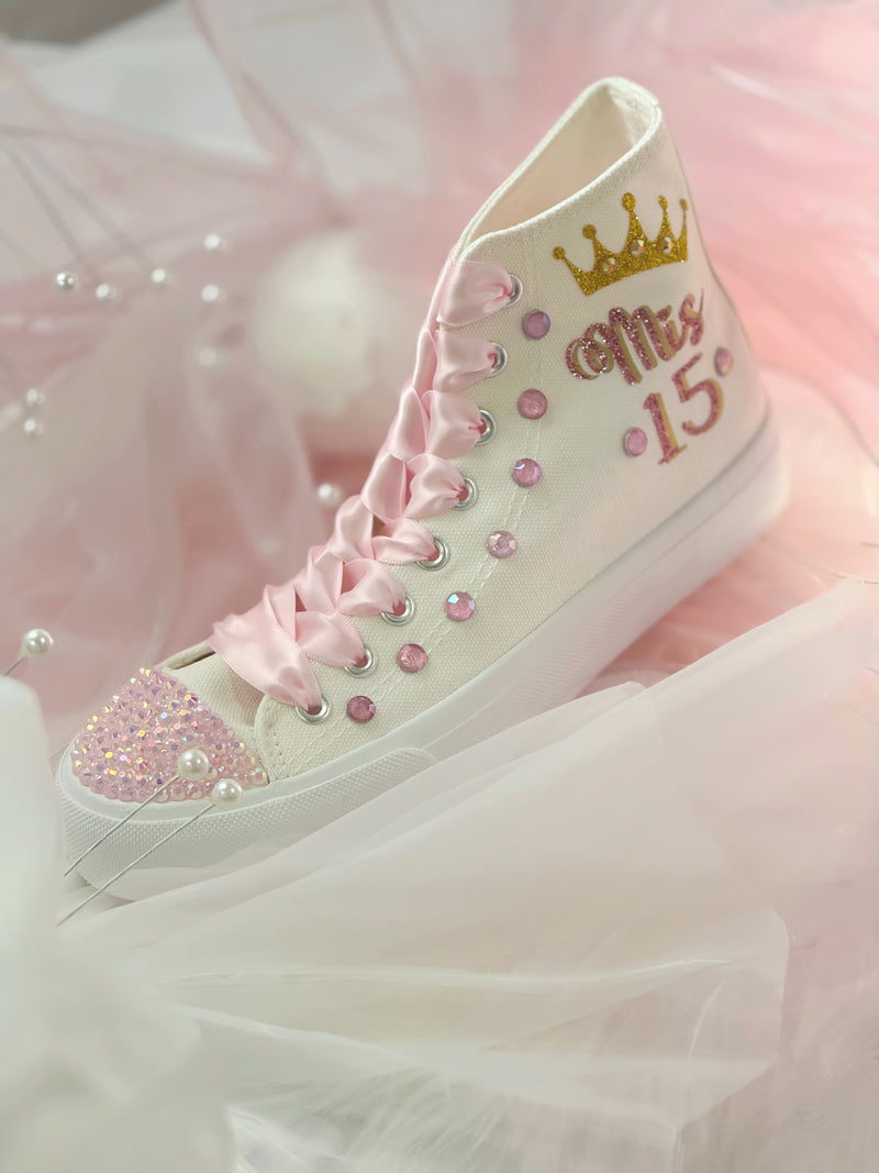 Party Style Quinceanera | Pink Quinces Personalized Sneakers | Quince custom shoes | XV Quinceañero Ideas | Zapatillas Verdes Quince party Trainers