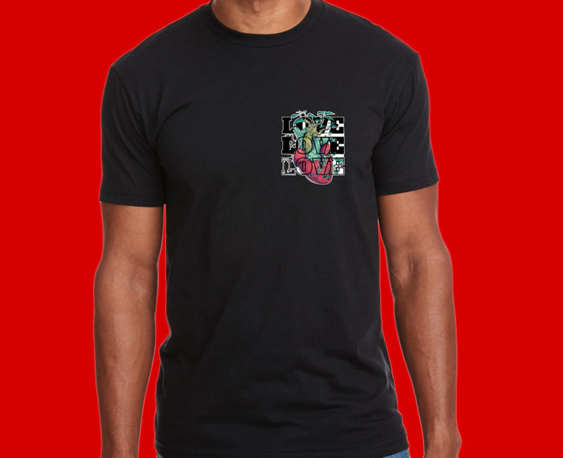 Black Short Sleeve T Shir Human Heart Love Message Printed