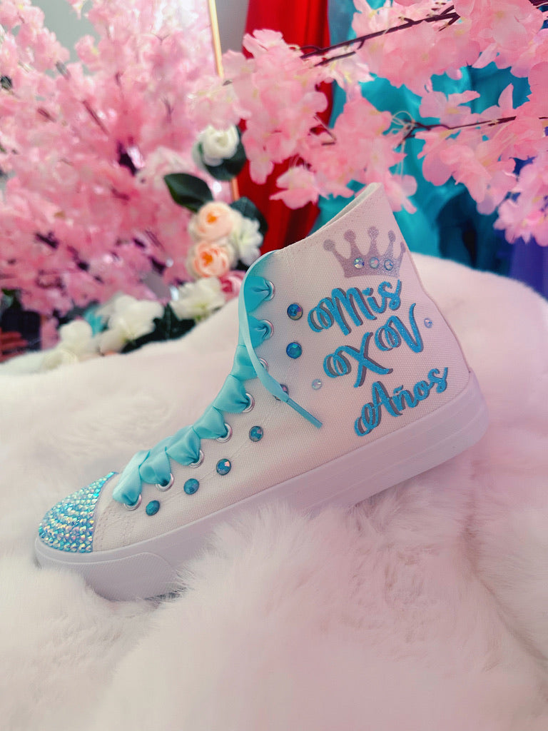 Cinderella Style Custom Baby Blue color Quinceañera Shoes