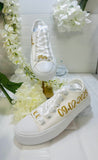 Bridal Gold Glitter flat shoes Customized Sneakers Mrs to be