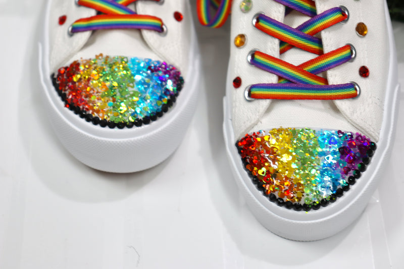 Rainbow Sneakers Custom LGBTQ Low Top | Resin glitter colorful Personalized | Pride Sneakers personalized