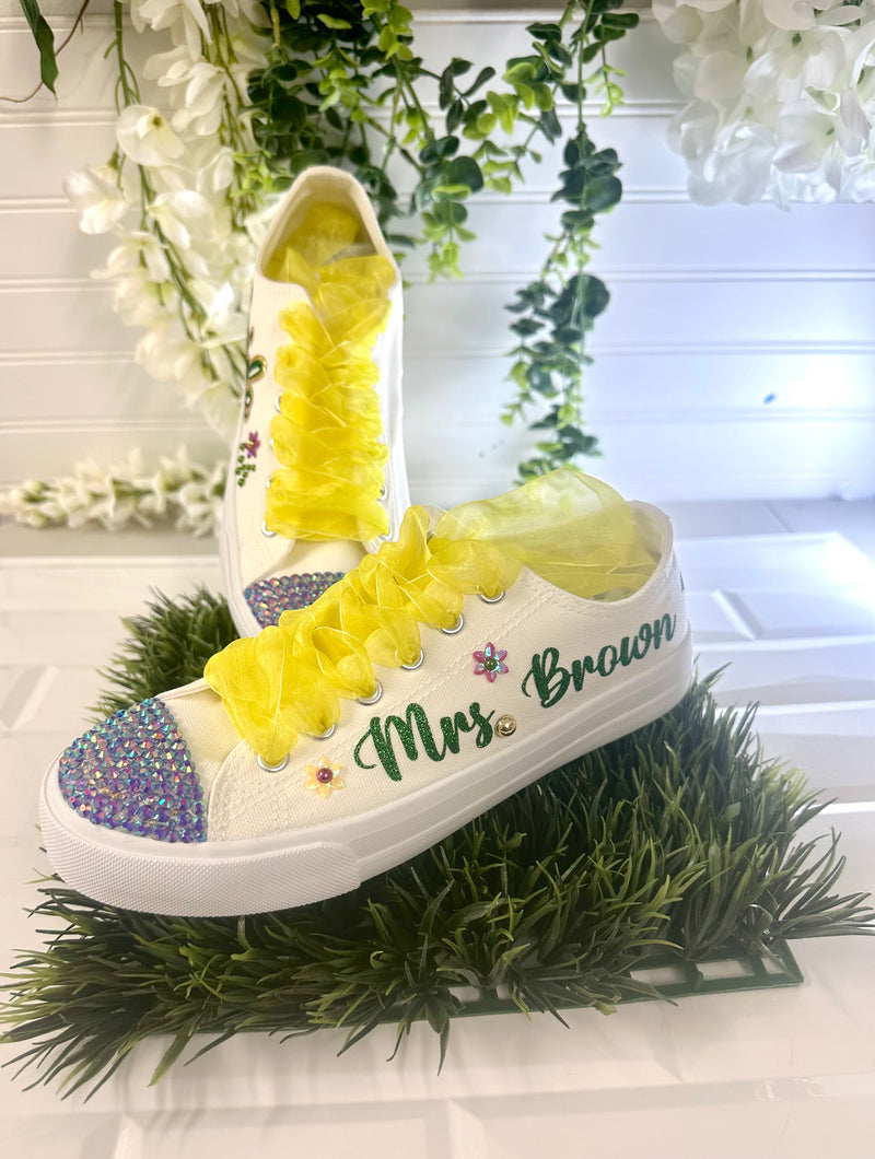 Bridal Shoes Mardi Gras | Sparkly Dancing Wedding Sneakers-Personalized | Festival Dressing Bride Flat Shoes | Bridal Trainers tennis gift