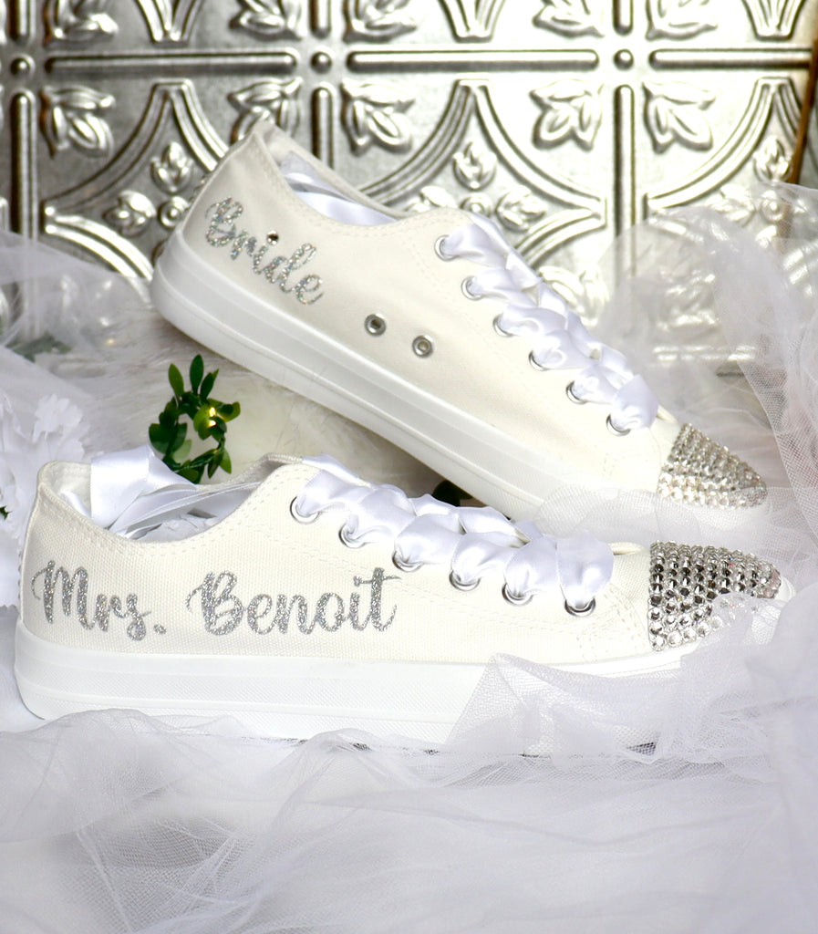 Shoes  Custom Bling Rhinestone White Sneakers Bedazzled Tennis