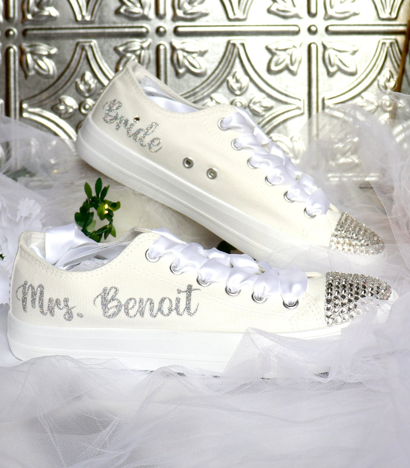 Bridal Silver Kicks Bedazzled Custom Wedding Shoes
