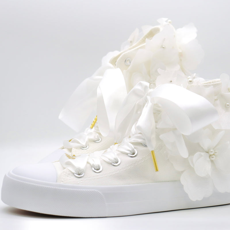 Bridal High Top Tulle Flowers Embroidered Flat Shoes Wedding