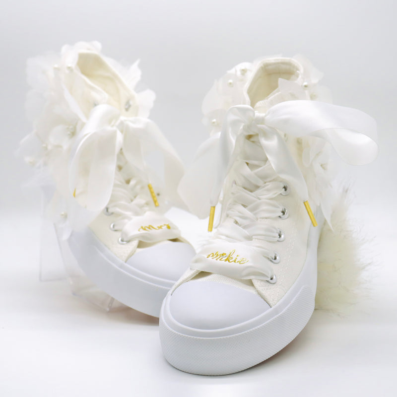 Bridal High Top Tulle Flowers Embroidered Flat Shoes Wedding