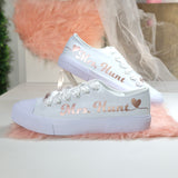 Personalized Bride Wedding Sneakers with Mrs Name and Wedding Date | Bridal Shoes with Satin Ribbon Laces
