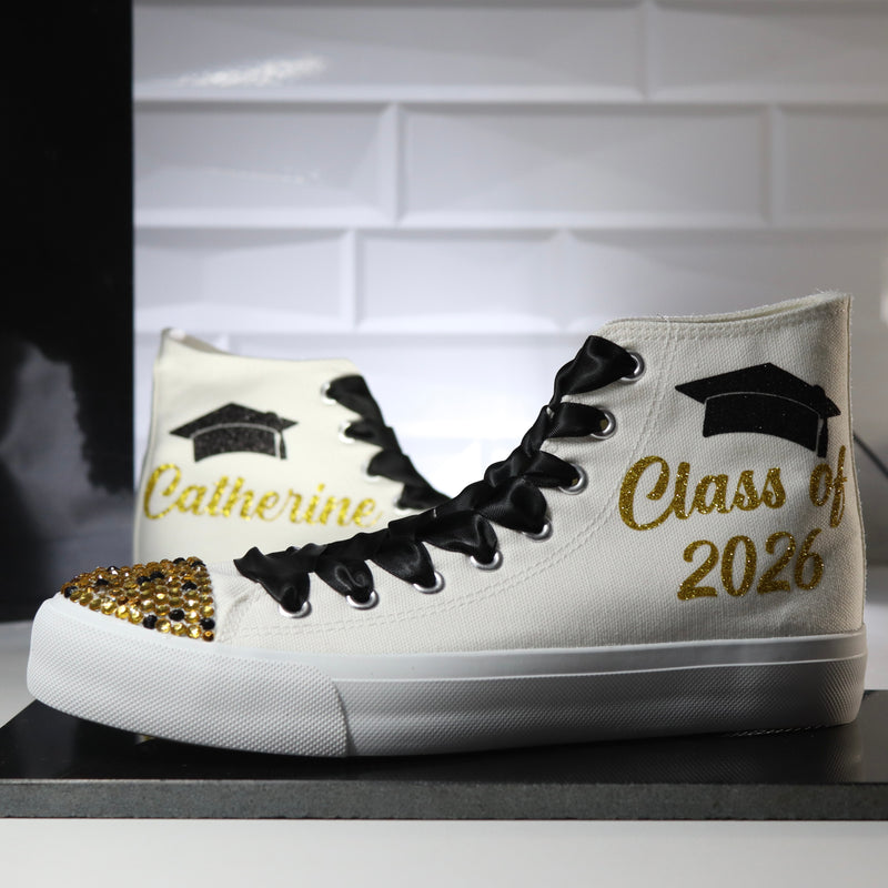 Graduation Sneakers Casual Trainers Personalized | Black Custom Class of Shoes for Prom Red and Black | Winter Formal Shoes Party Outfit (Copy)