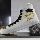 Graduation Sneakers Casual Trainers Personalized | Black Custom Class of Shoes for Prom Red and Black | Winter Formal Shoes Party Outfit (Copy)