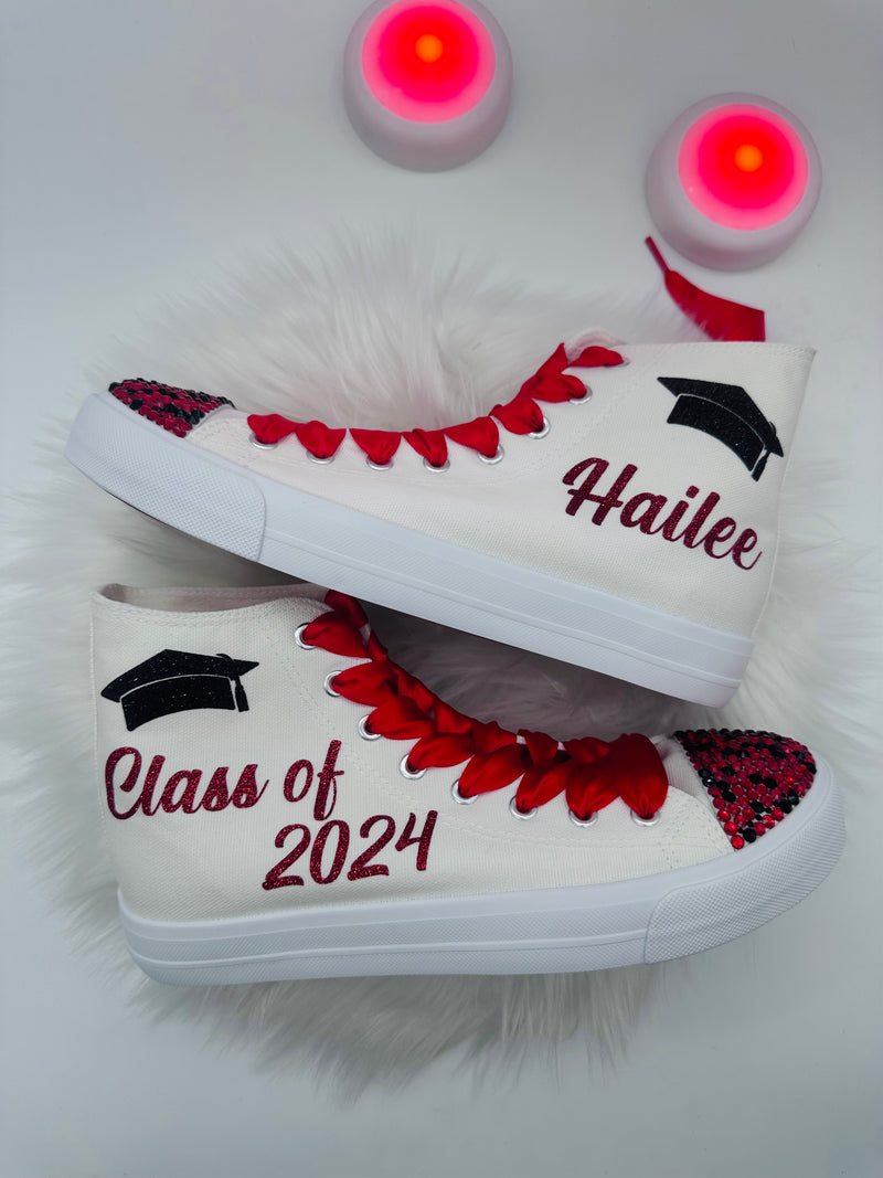 Graduation Sneakers Casual Trainers Personalized | Custom Class of Shoes for Prom Red and Black | Winter Formal Shoes Party Outfit