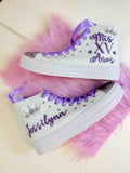 Cinderella Style Lilac theme | My XV años Gift personalized | Shoes 15 Birthday Dancers Sneakers | Customized Trainers Quinceañera Shoes