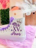 Cinderella Style Lilac theme | My XV años Gift personalized | Shoes 15 Birthday Dancers Sneakers | Customized Trainers Quinceañera Shoes