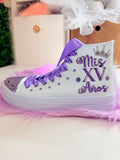 Cinderella Style Lilac theme | My XV años Gift personalized | Shoes 15 Birthday Dancers Sneakers | Customized Trainers Quinceañera Shoes
