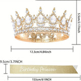 Bling Rhinestones Birthday Party Kit Tiara Crown Queen Sash Women Girl Happy Birthday Hair Accessories Prom Gifts Decorations