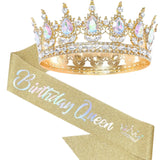 Bling Rhinestones Birthday Party Kit Tiara Crown Queen Sash Women Girl Happy Birthday Hair Accessories Prom Gifts Decorations