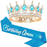 Bling Rhinestones Birthday Party Kit Tiara Crown Queen Sash Women Girl Happy Birthday Hair Accessories Prom Gifts Decorations