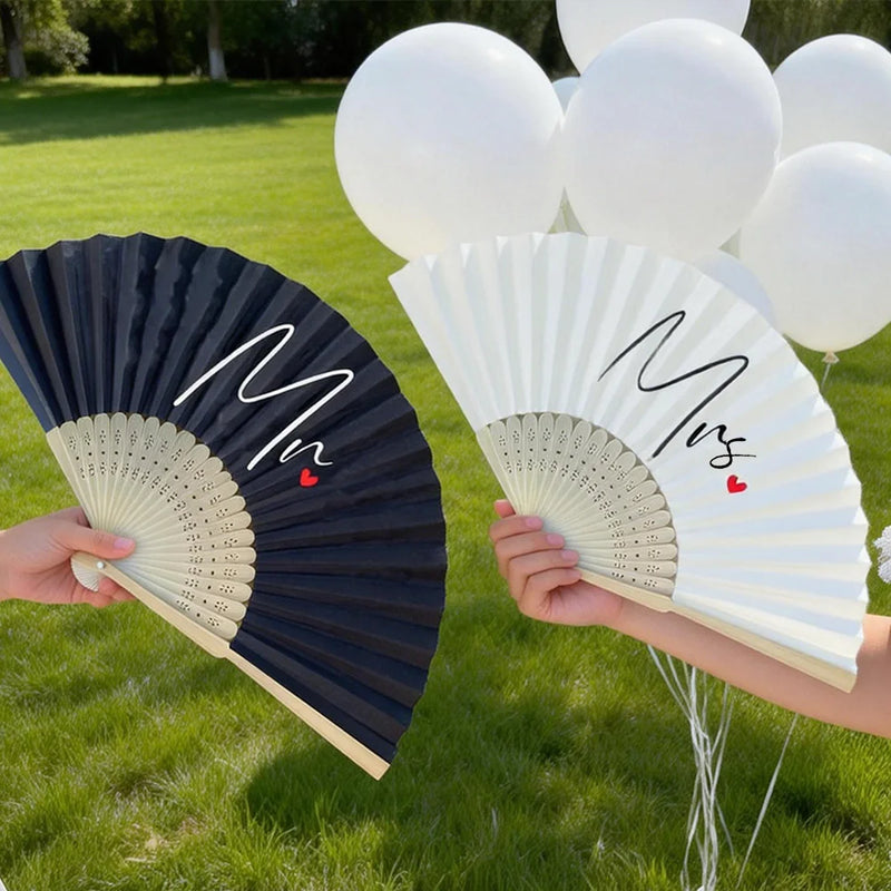 Mr Mrs Husband Wife Couple Hand Fan Bride Groom Wedding Just Married Honeymoon Trip Bridal Shower Anniversary Engagement Gift